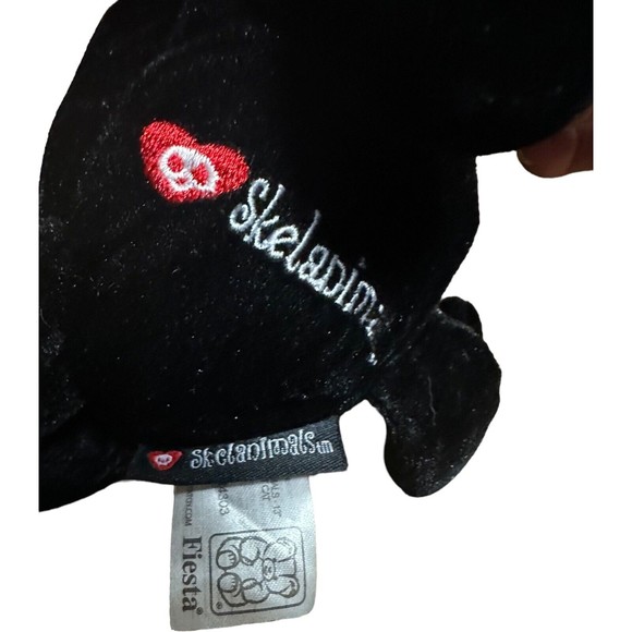 Skelanimals Plush Cat 13" Black White Skeleton Red Heart Fiesta Stuffed - Picture 15 of 16